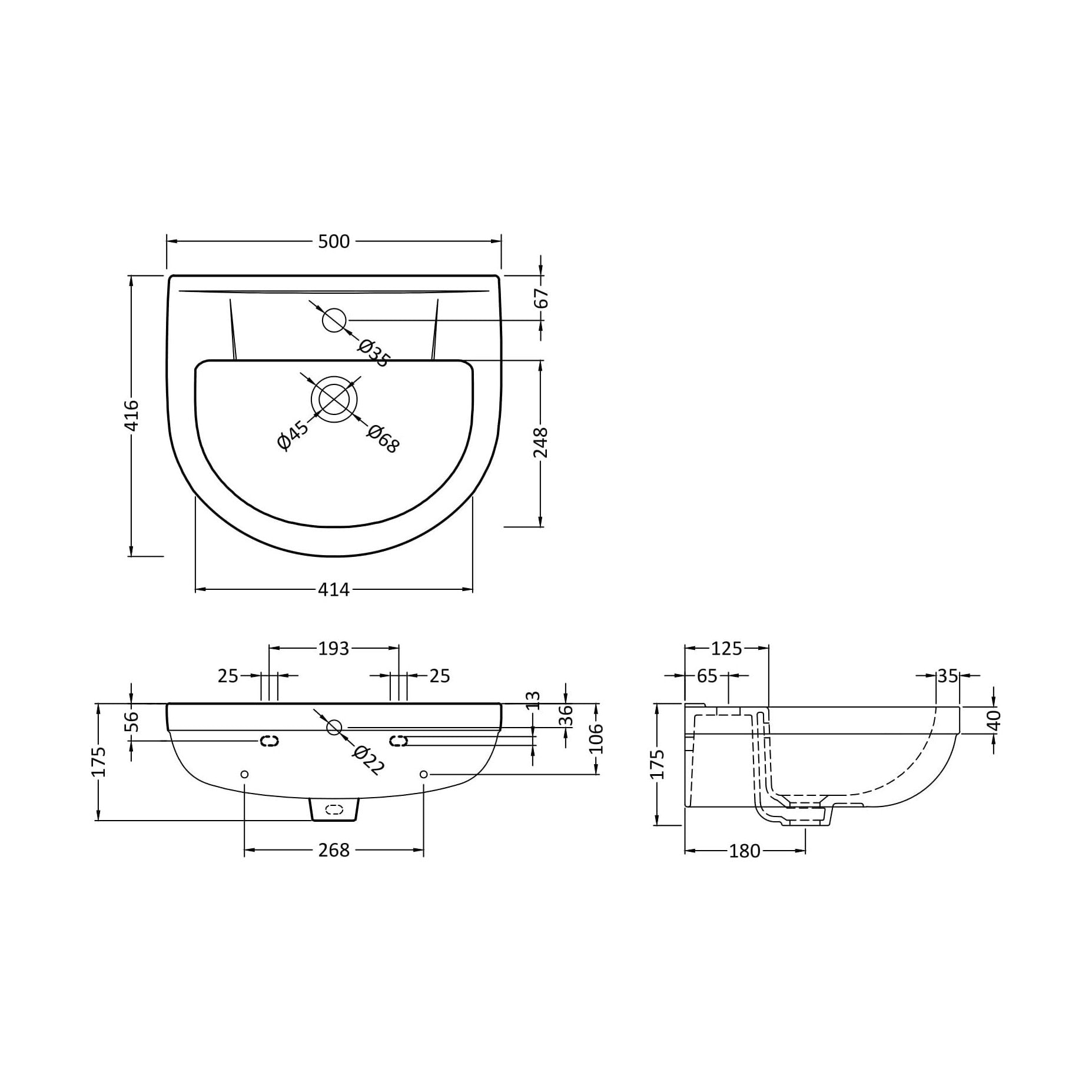 [BCVI604] 500 Basin 1TH - Technical Drawing
