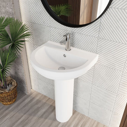 [BCVT002] Churnet Round Ceramic Basin and Pedestal - 1 or 2 Tap Hole - 845 x 555 x 445mm - Lifestyle 2