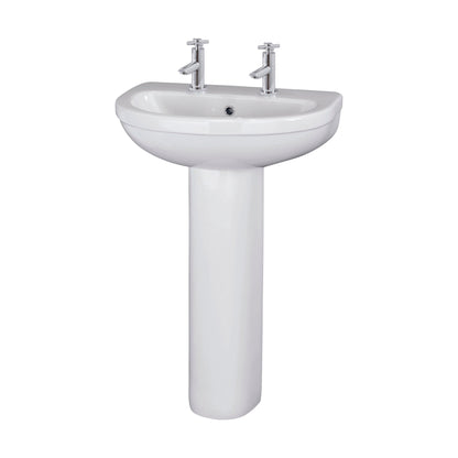 [BCVT003] Churnet Round Ceramic Basin and Pedestal - 1 or 2 Tap Hole - 845 x 555 x 445mm - Cutout
