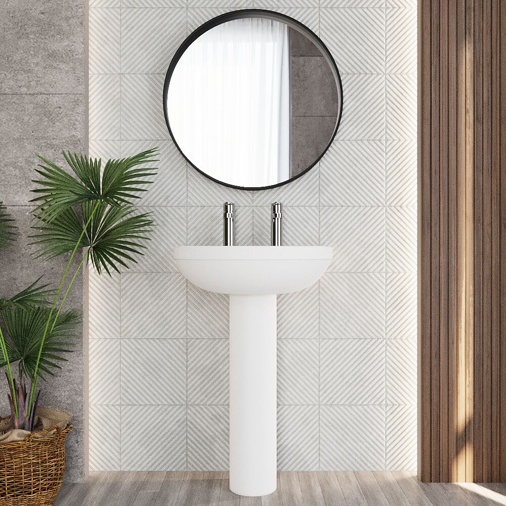 [BCVT003] Churnet Round Ceramic Basin and Pedestal - 1 or 2 Tap Hole - 845 x 555 x 445mm - Lifestyle 1