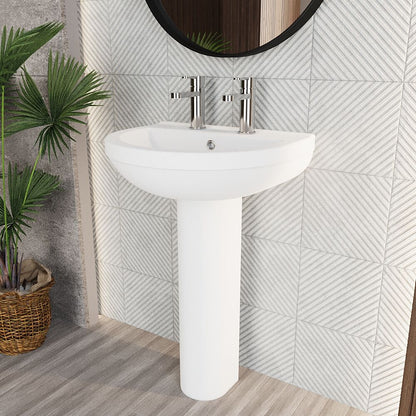 [BCVT003] Churnet Round Ceramic Basin and Pedestal - 1 or 2 Tap Hole - 845 x 555 x 445mm - Lifestyle 3