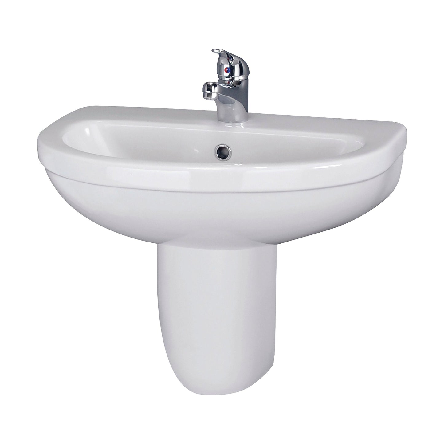 [BCVT004] Churnet Modern White Soft Round Semi Pedestal Bathroom Basin - 1 or 2 Tap Hole (555mm) - Cutout