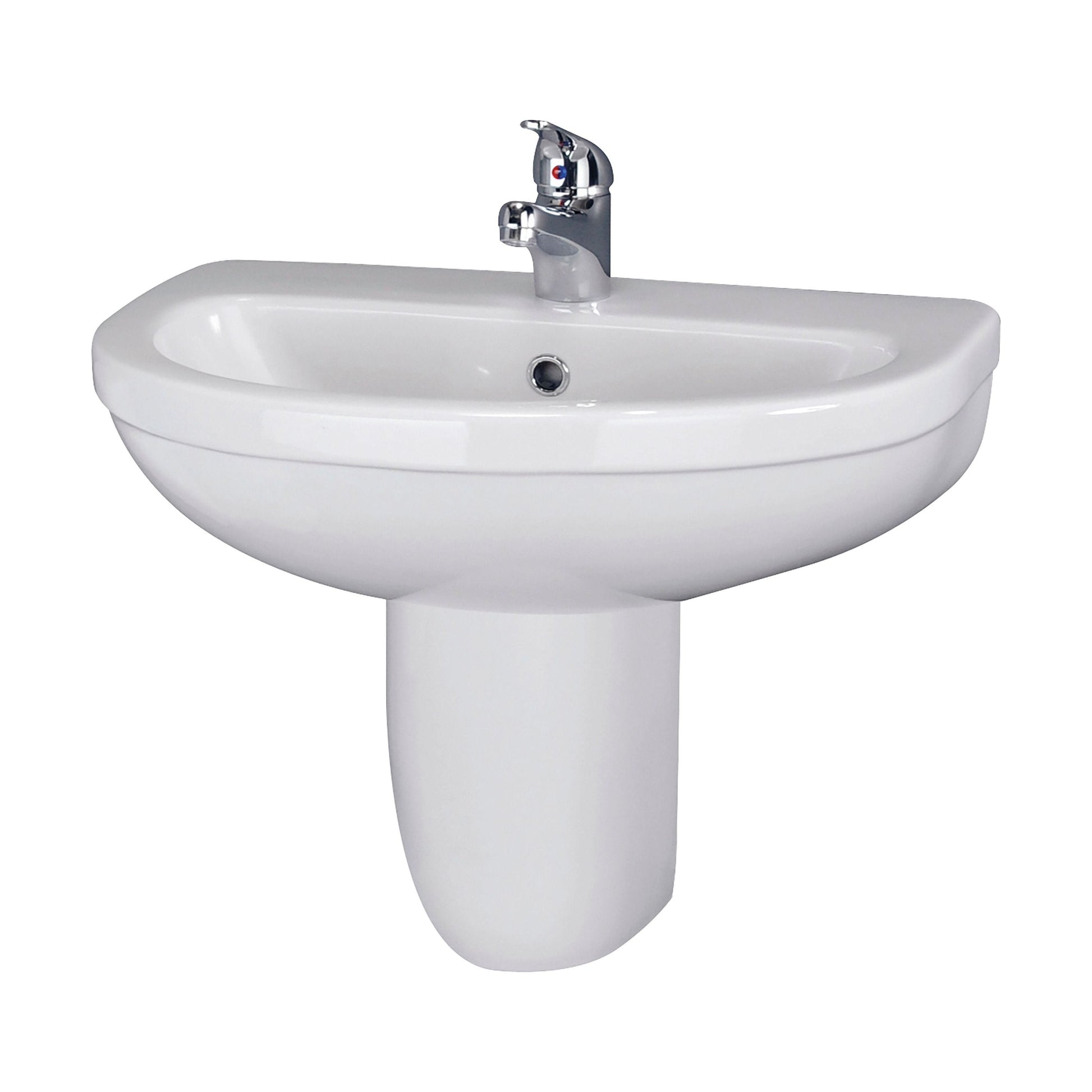 [BCVT004] Churnet Modern White Soft Round Semi Pedestal Bathroom Basin - 1 or 2 Tap Hole (555mm) - Cutout