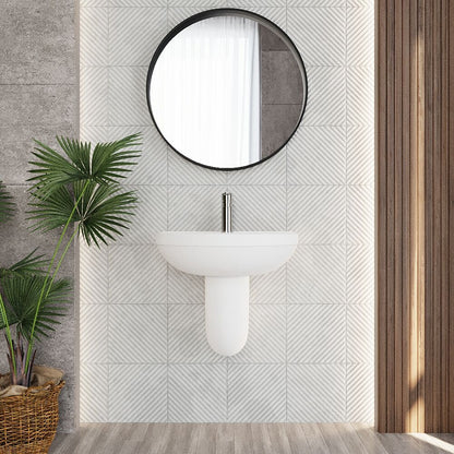 [BCVT004] Churnet Modern White Soft Round Semi Pedestal Bathroom Basin - 1 or 2 Tap Hole (555mm) - Lifestyle 1