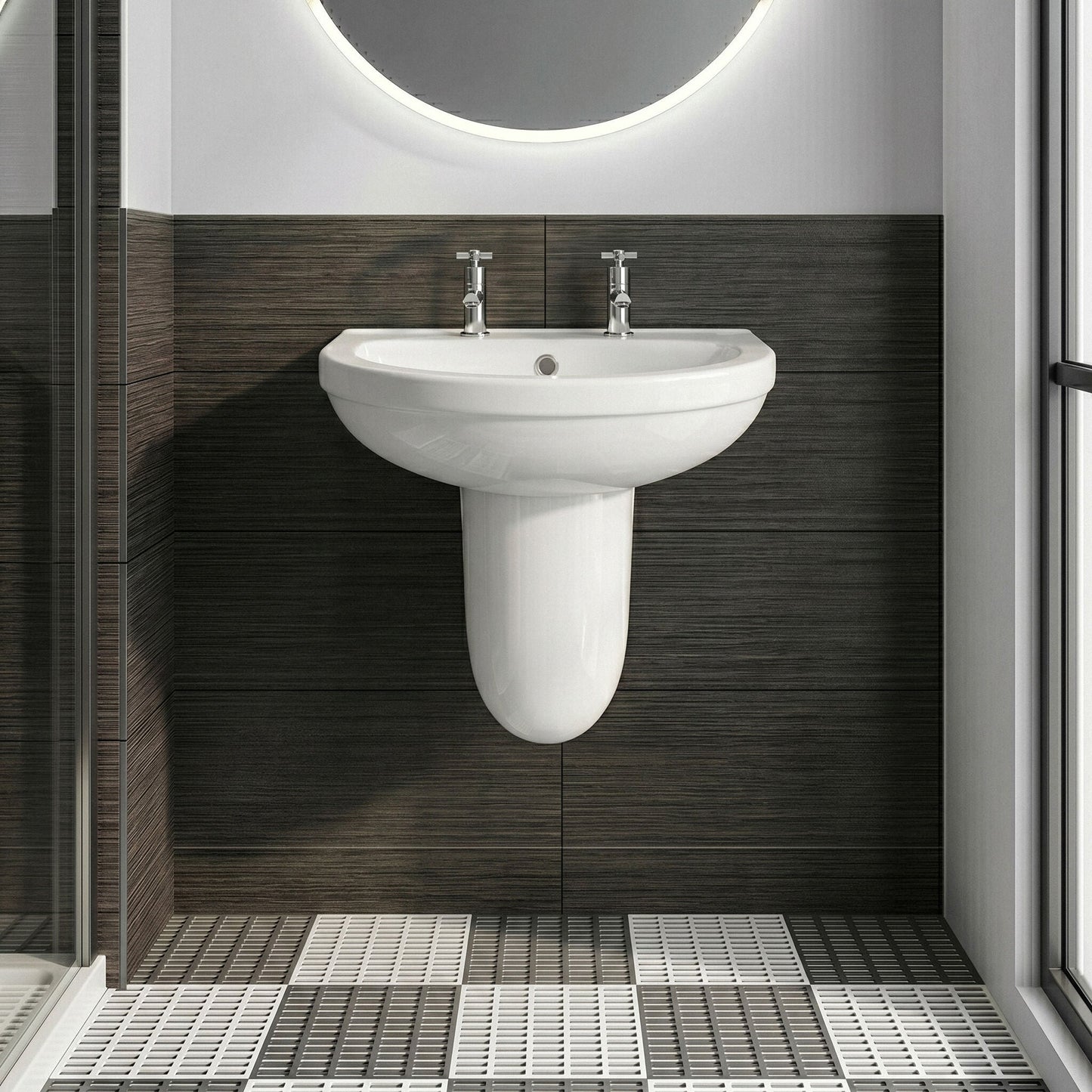 [BCVT004] Churnet Modern White Soft Round Semi Pedestal Bathroom Basin - 1 or 2 Tap Hole (555mm) - Silo