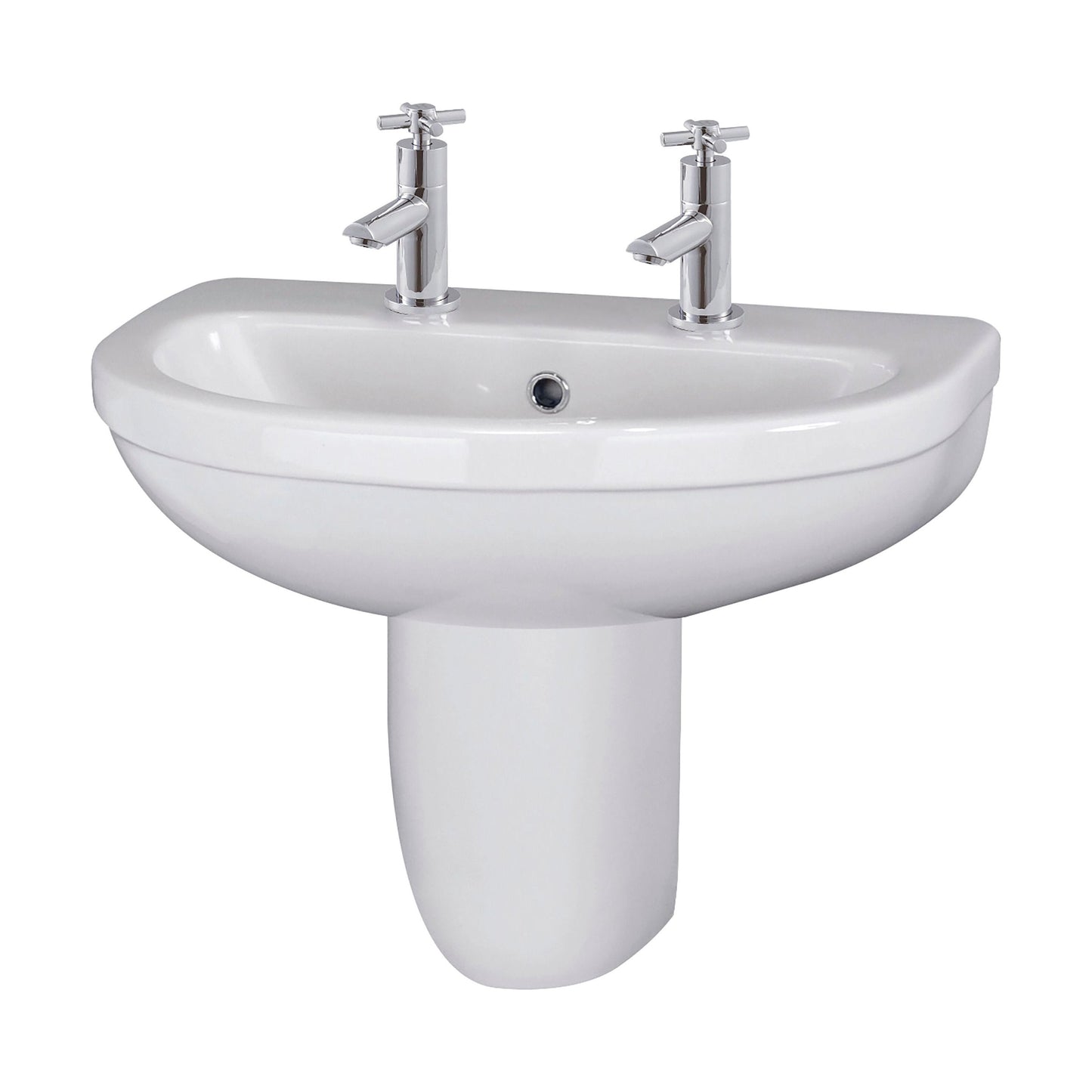 [BCVT005] Churnet Modern White Soft Round Semi Pedestal Bathroom Basin - 1 or 2 Tap Hole (555mm) - Cutout