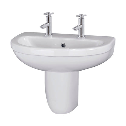 [BCVT005] Churnet Modern White Soft Round Semi Pedestal Bathroom Basin - 1 or 2 Tap Hole (555mm) - Cutout