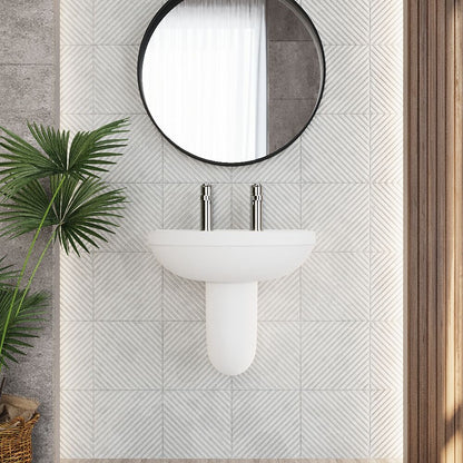 [BCVT005] Churnet Modern White Soft Round Semi Pedestal Bathroom Basin - 1 or 2 Tap Hole (555mm) - Lifestyle 1