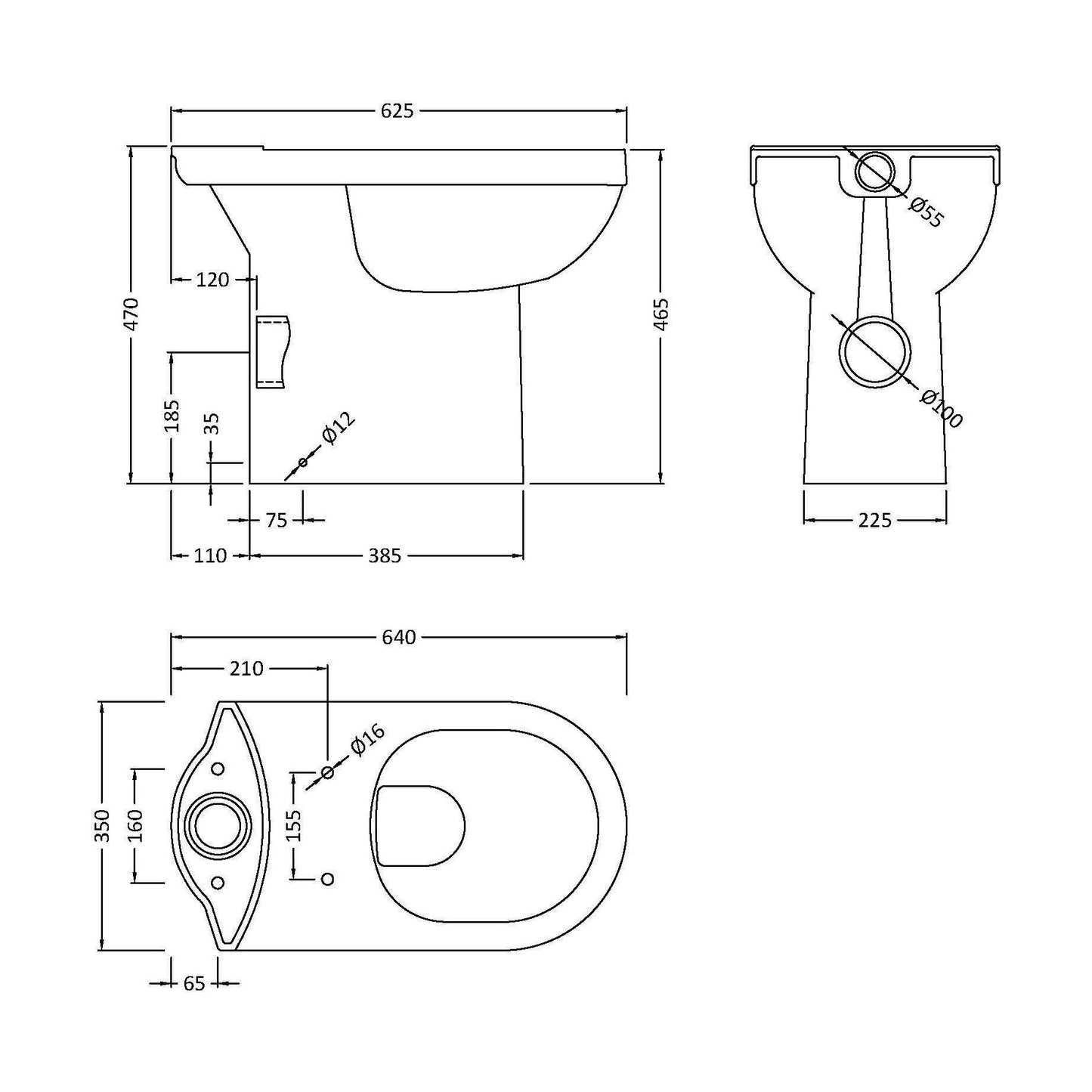 [BCVT290] Comfort Height CC WC Pan - Technical Drawing