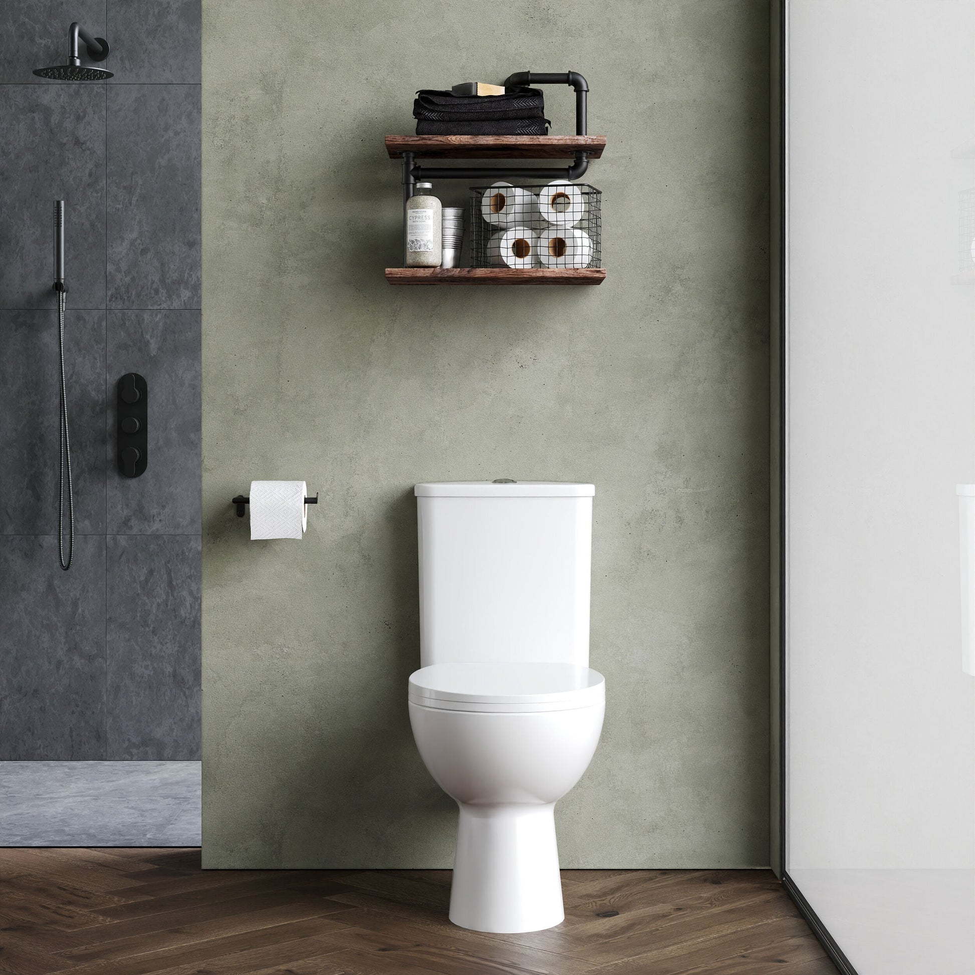 [BCVT750] Contemporary Curved Rimless Toilet Pan, Cistern and Soft Close Seat - Lifestyle 1
