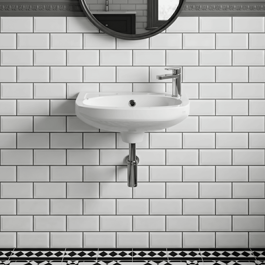 [BCWB832] Anslow Modern Wall Hung Ceramic Basin with Overflow and Tap Hole, 350mm - White - Silo