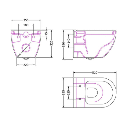 [BCWP900CP] Balterley Contemporary Bathroom Round Toilet Pan, 350mm x 355mm - White - Technical Drawing
