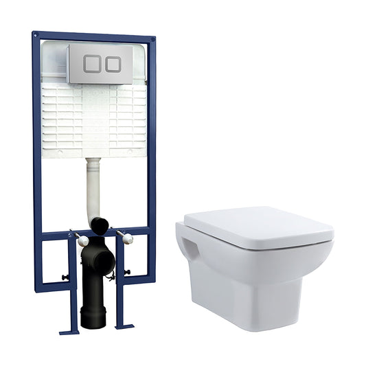 [BCZAL001] Alba Soft Square Wall Hung Toilet Pan, Soft Close Seat & Concealed Cistern with Square Push Button Plate, 360mm - Balterley - Cutout