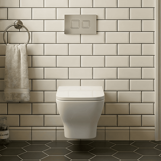 [BCZFR001] Hilderstone Square Wall Hung Toilet Pan, Soft Close Seat & Concealed Cistern with Square Push Button Plate, 325mm - Silo
