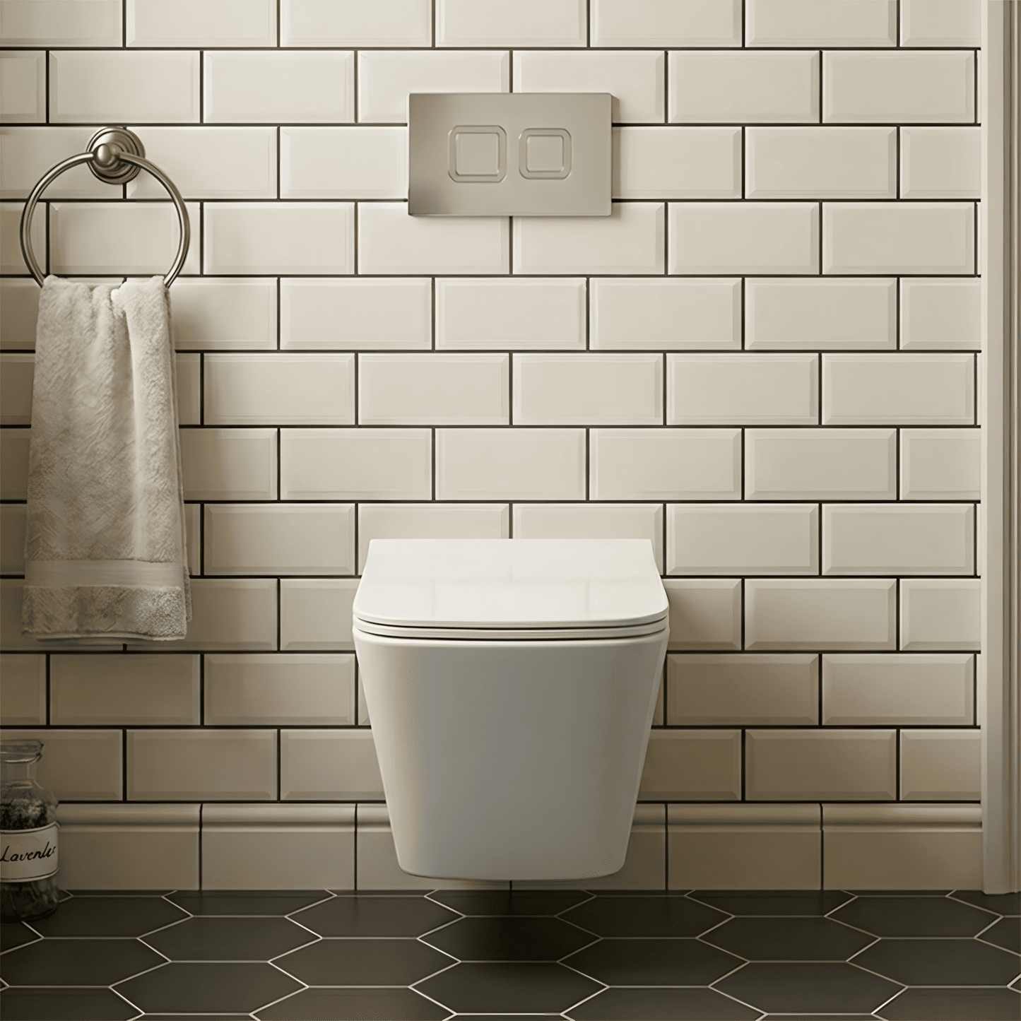 [BCZFR002] Hilderstone Soft Square Wall Hung Toilet Pan, Soft Close Seat & Concealed Cistern with Square Push Button Plate, 325mm - Silo