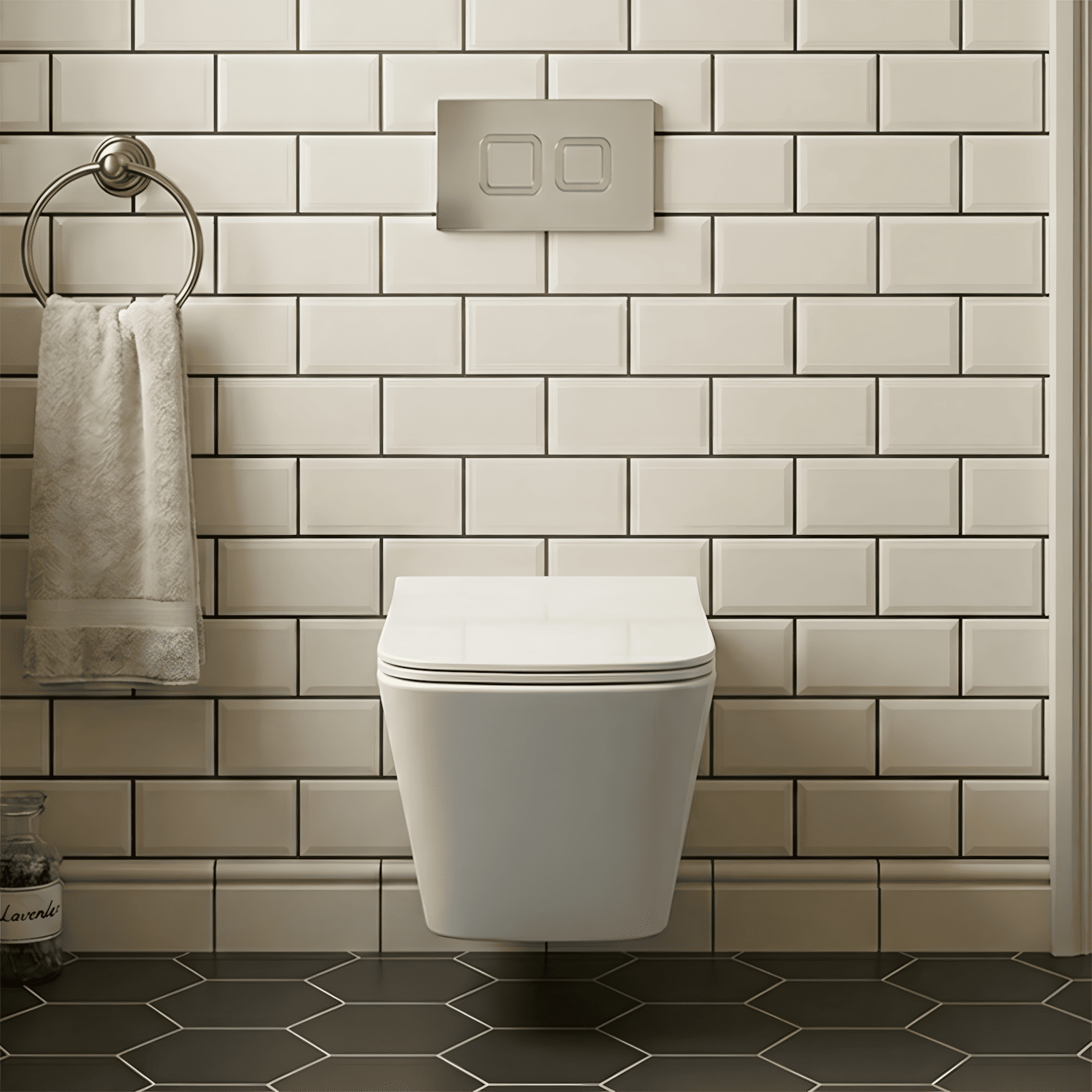 [BCZFR002] Hilderstone Soft Square Wall Hung Toilet Pan, Soft Close Seat & Concealed Cistern with Square Push Button Plate, 325mm - Silo