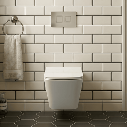 [BCZFR002] Hilderstone Soft Square Wall Hung Toilet Pan, Soft Close Seat & Concealed Cistern with Square Push Button Plate, 325mm - Silo