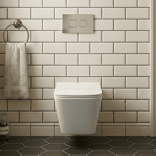[BCZFR002] Hilderstone Soft Square Wall Hung Toilet Pan, Soft Close Seat & Concealed Cistern with Square Push Button Plate, 325mm - Silo