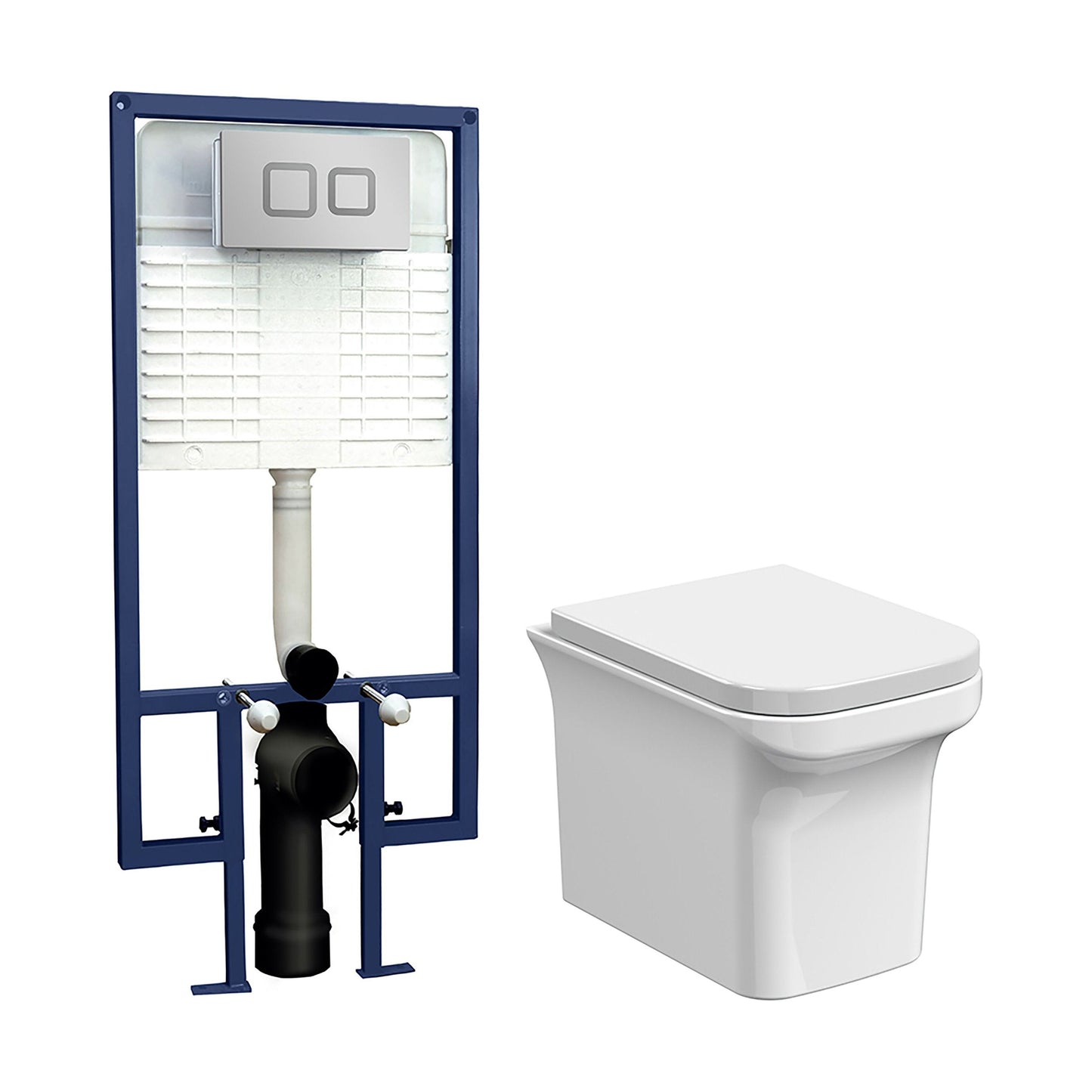 [BCZFR003] Faron Soft Square Wall Hung Toilet Pan, Soft Close Seat & Concealed Cistern with Square Push Button Plate, 390mm - Balterley - Cutout