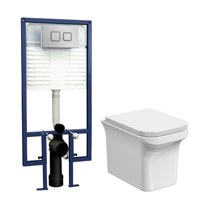 [BCZFR003] Faron Soft Square Wall Hung Toilet Pan, Soft Close Seat & Concealed Cistern with Square Push Button Plate, 390mm - Balterley - Cutout