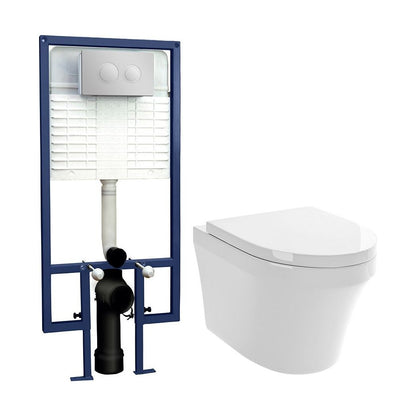 [BCZMI001] Mila Round Wall Hung Toilet Pan, Soft Close Seat & Concealed Cistern with Round Push Button Plate, 400mm - Balterley - Cutout
