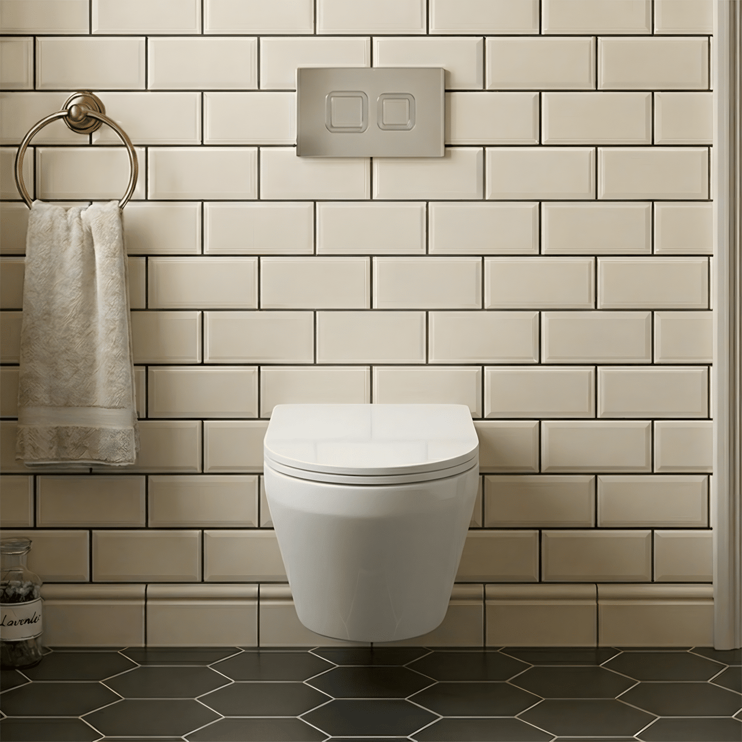[BCZMI001] Hopwas Contemporary Round Wall Hung Toilet Pan, Soft Close Seat & Concealed Cistern with Round Push Button Plate, 400mm - Balterley - Silo