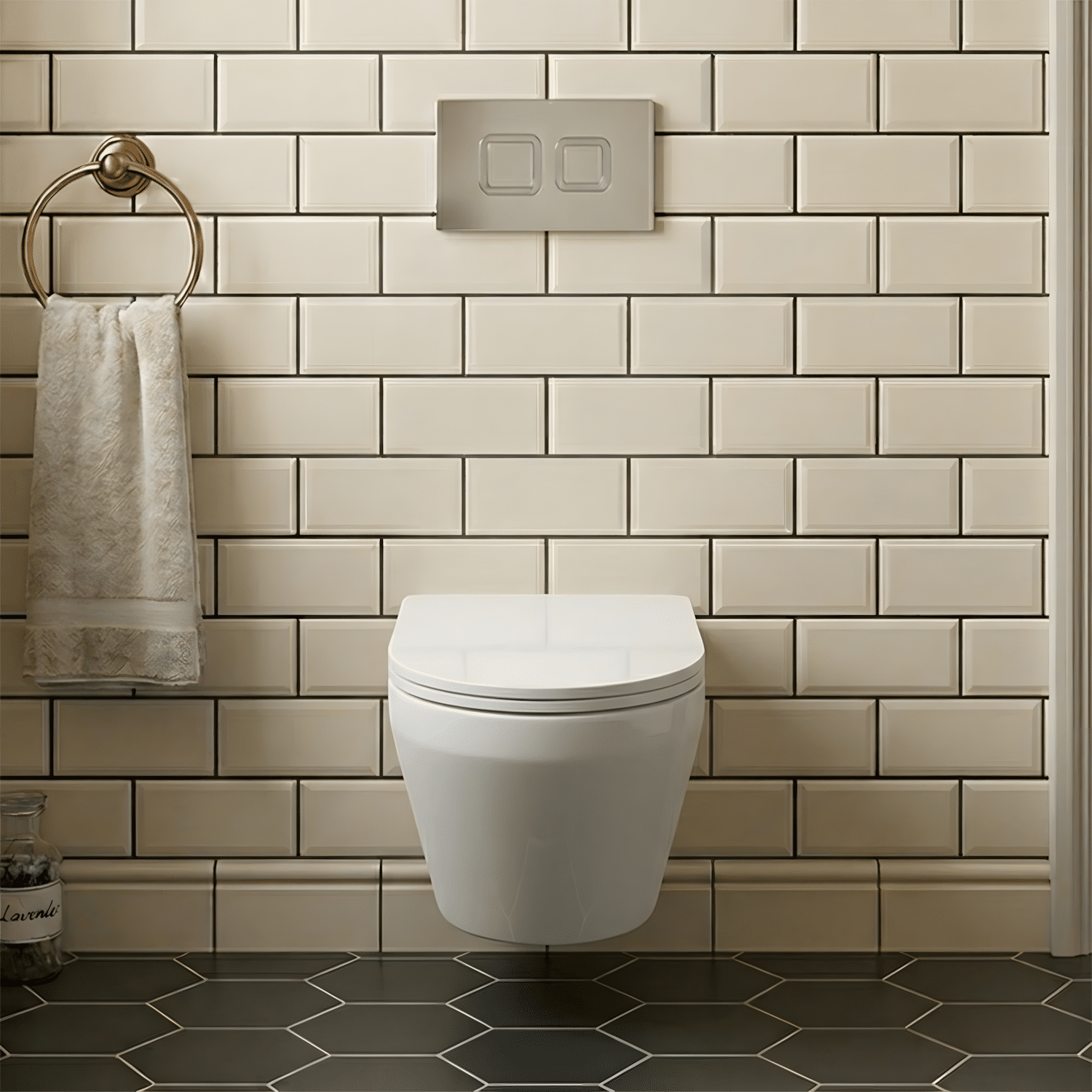 [BCZMI001] Hopwas Contemporary Round Wall Hung Toilet Pan, Soft Close Seat & Concealed Cistern with Round Push Button Plate, 400mm - Balterley - Silo