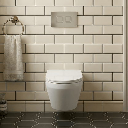 [BCZMI001] Hopwas Contemporary Round Wall Hung Toilet Pan, Soft Close Seat & Concealed Cistern with Round Push Button Plate, 400mm - Balterley - Silo