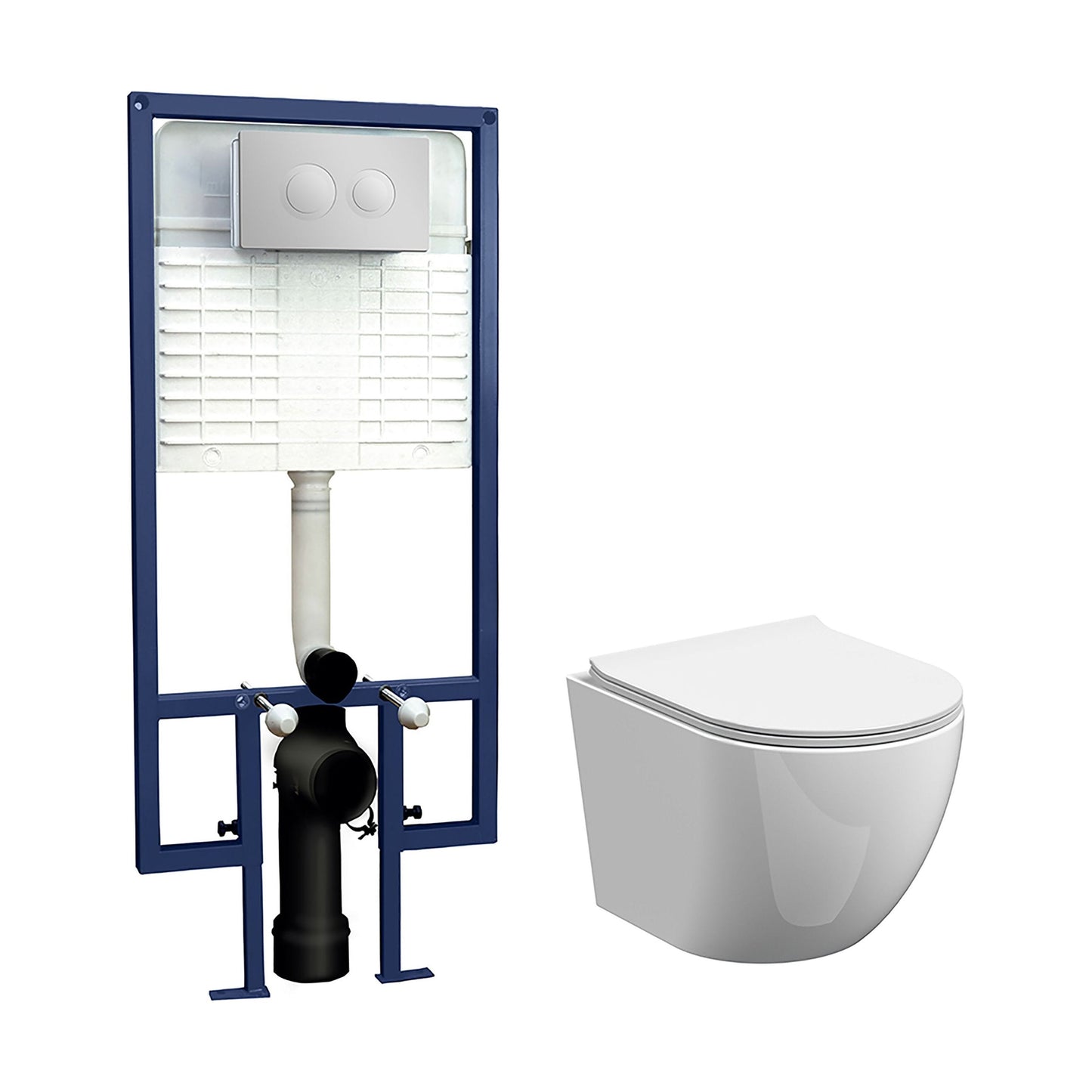 [BCZQU002] Quinn Round Wall Hung Toilet Pan, Soft Close Seat & Concealed Cistern with Round Push Button Plate, 323mm - Balterley - Cutout