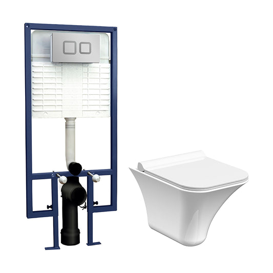 [BCZSU001] Summit Rimless Wall Hung Toilet Pan, Soft Close Seat & Concealed Cistern with Square Push Button Plate, 355mm - Balterley - Cutout