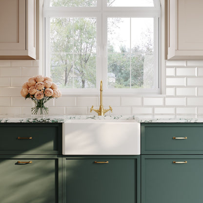 Nuie Single Bowl 595 x 455 x 254mm Fireclay White Belfast Sink