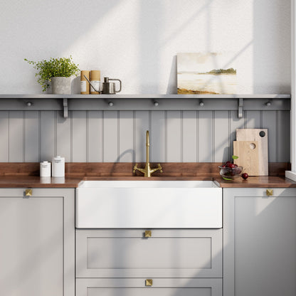 Nuie Single Bowl 895 x 460 x 245mm Fireclay White Belfast Sink