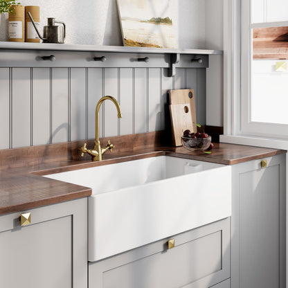 Nuie Single Bowl 895 x 460 x 245mm Fireclay White Belfast Sink