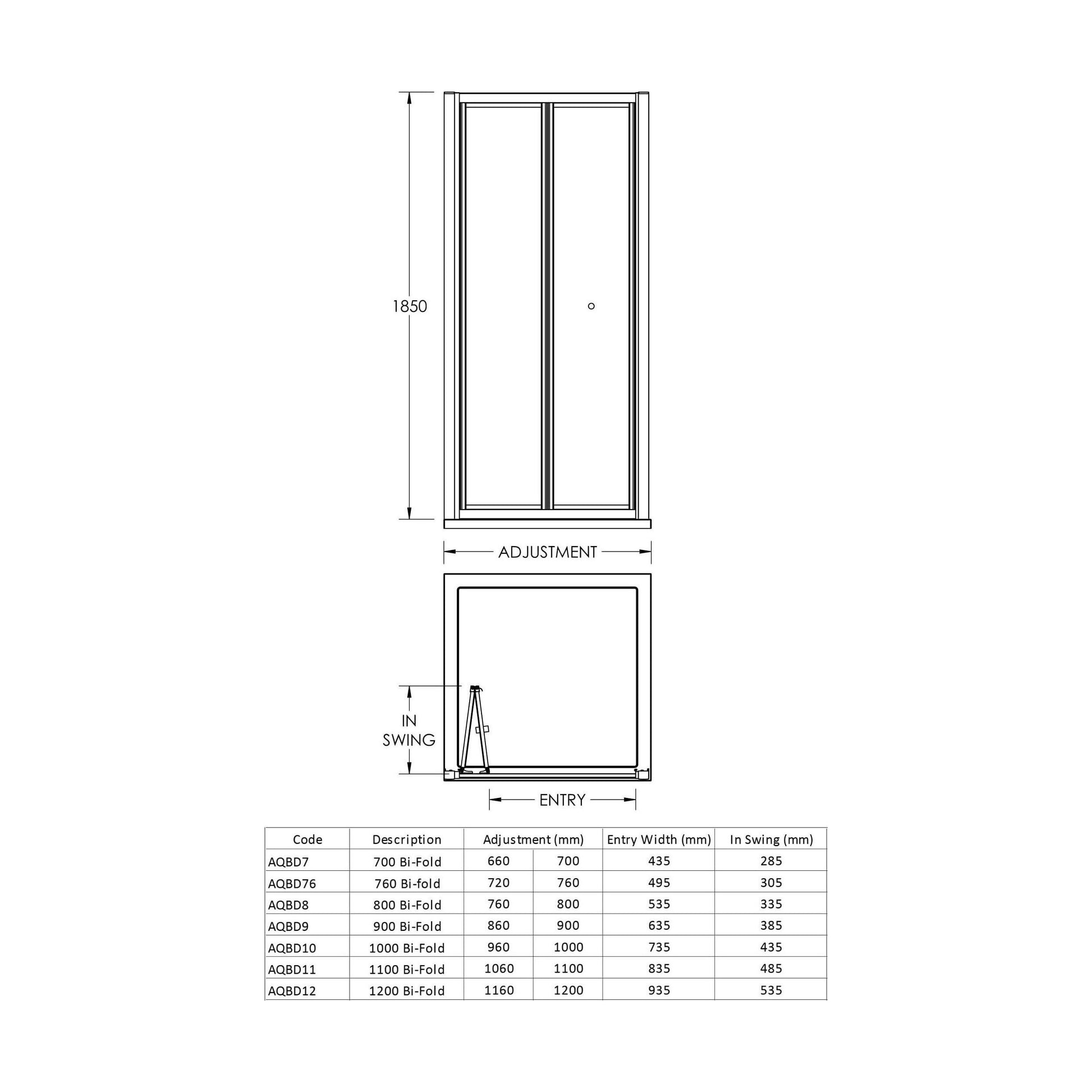 [BE4MBD76] 760mm Bi Fold Door 4mm Glass - Technical Drawing
