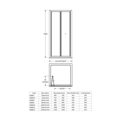 [BE4MBD76] 760mm Bi Fold Door 4mm Glass - Technical Drawing