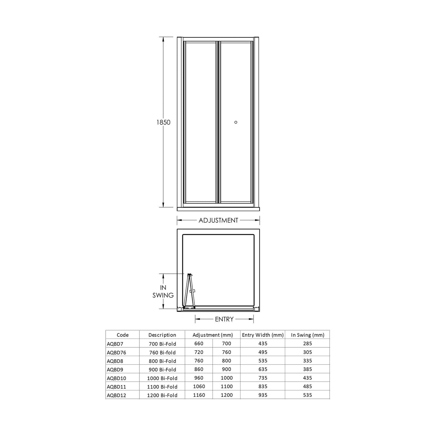 [BE4MBD7] 700mm Bi Fold Door 4mm Glass - Technical Drawing