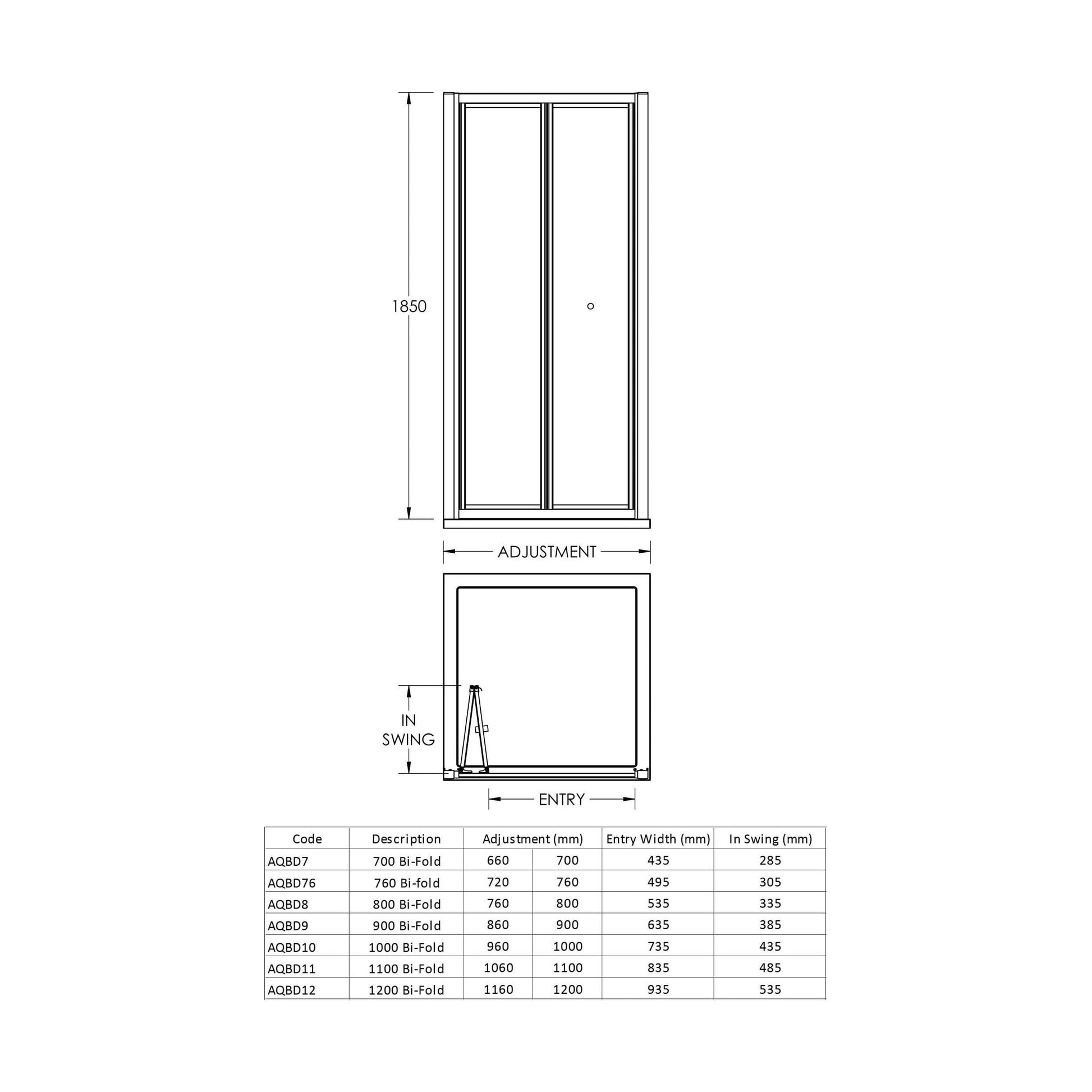 [BE4MBD8] 800mm Bi Fold Door 4mm Glass - Technical Drawing