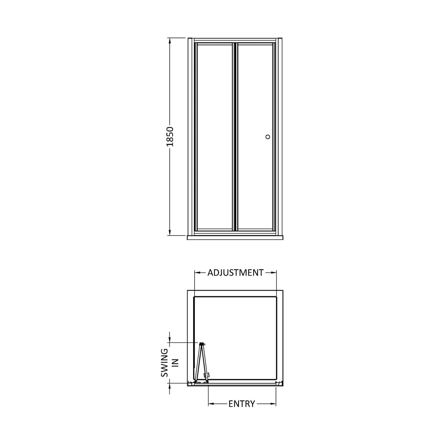 [BE5MBD9] Contemporary 5mm Toughened Safety Glass Bi-Fold Shower Door - 900mm - Chrome - Balterley - Technical Drawing