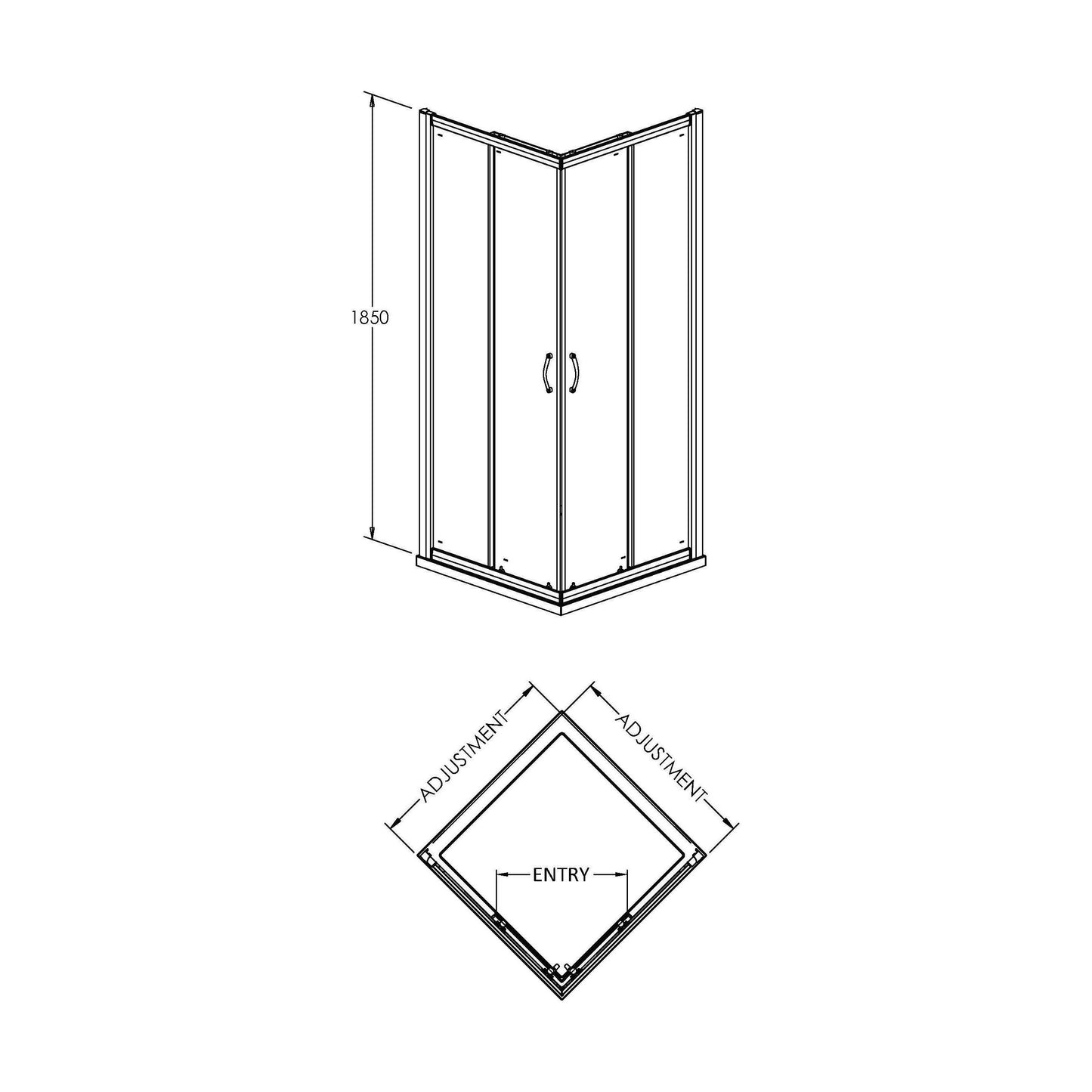 [BE5MCE80] Contemporary 5mm Toughened Safety Glass Corner Entry Shower Enclosure - 800mm - Chrome - Balterley - Technical Drawing