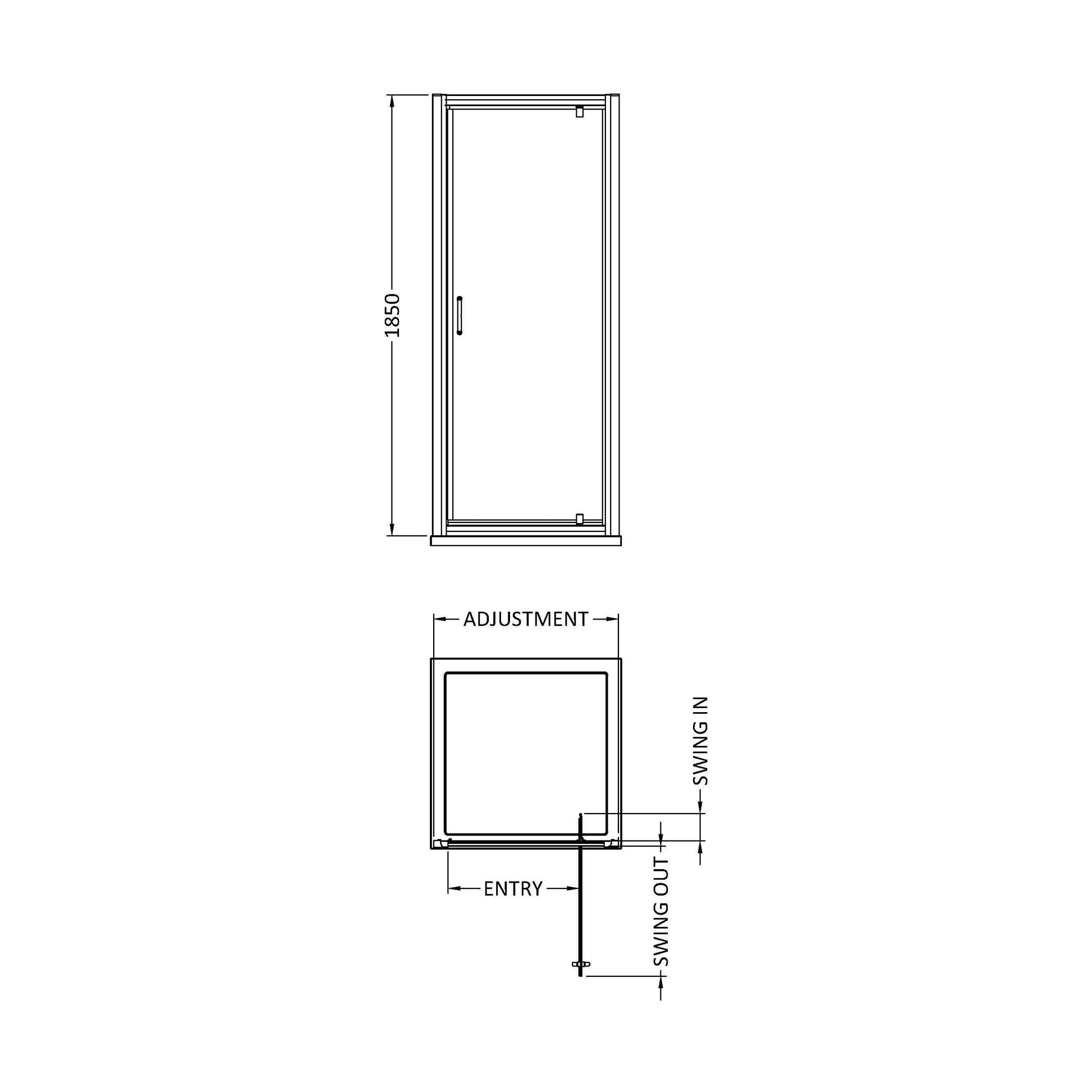 [BE5MPD7] Contemporary 5mm Toughened Safety Glass Pivot Shower Door - 700mm - Chrome - Balterley - Technical Drawing