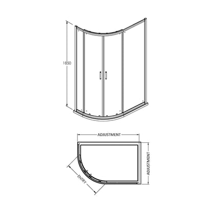 [BE5MQ108] Contemporary 5mm Toughened Safety Glass Offset Quadrant Shower Enclosure - 1000 x 800mm - Chrome - Balterley - Technical Drawing