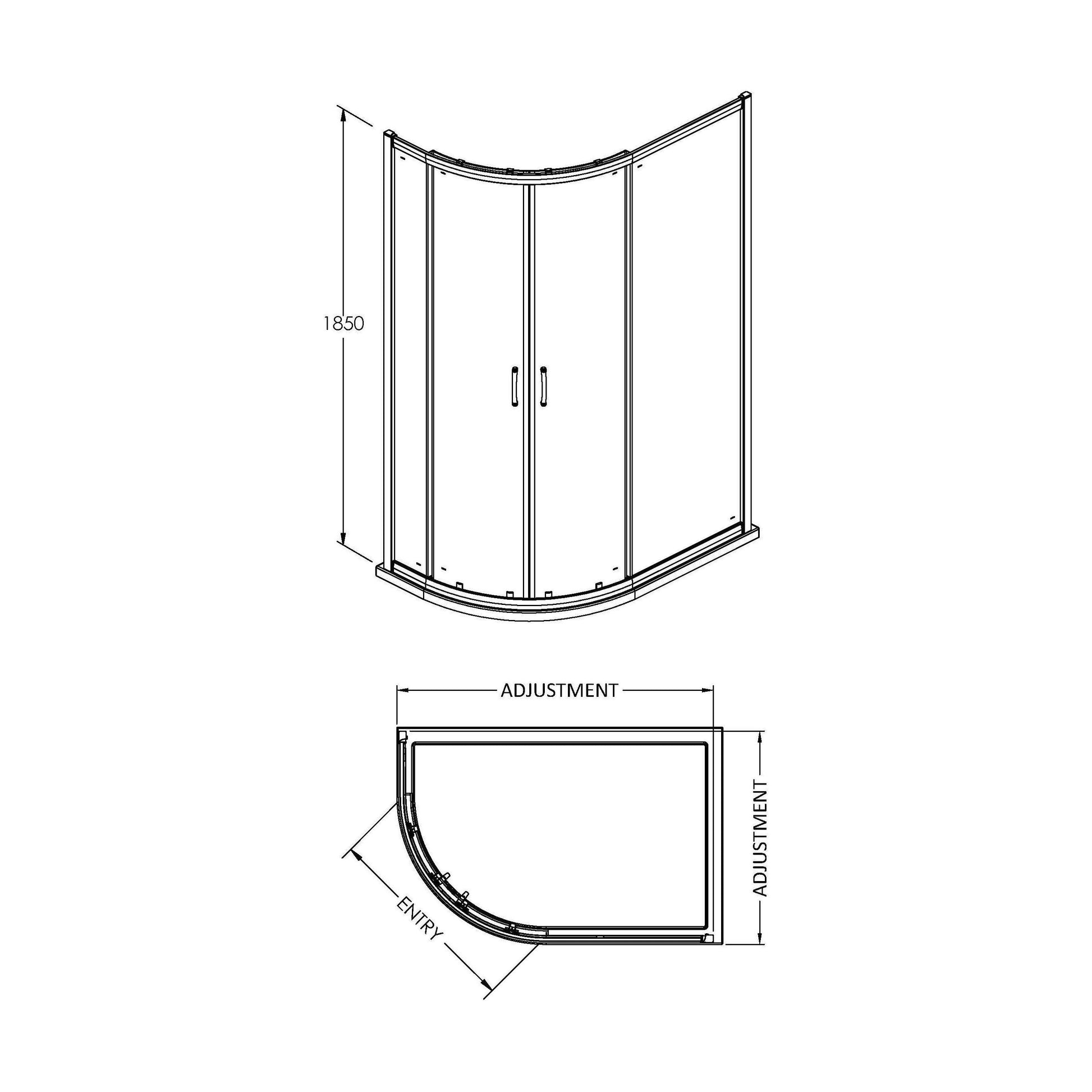[BE5MQ129] Contemporary 5mm Toughened Safety Glass Offset Quadrant Shower Enclosure - 1200 x 900mm - Chrome - Balterley - Technical Drawing