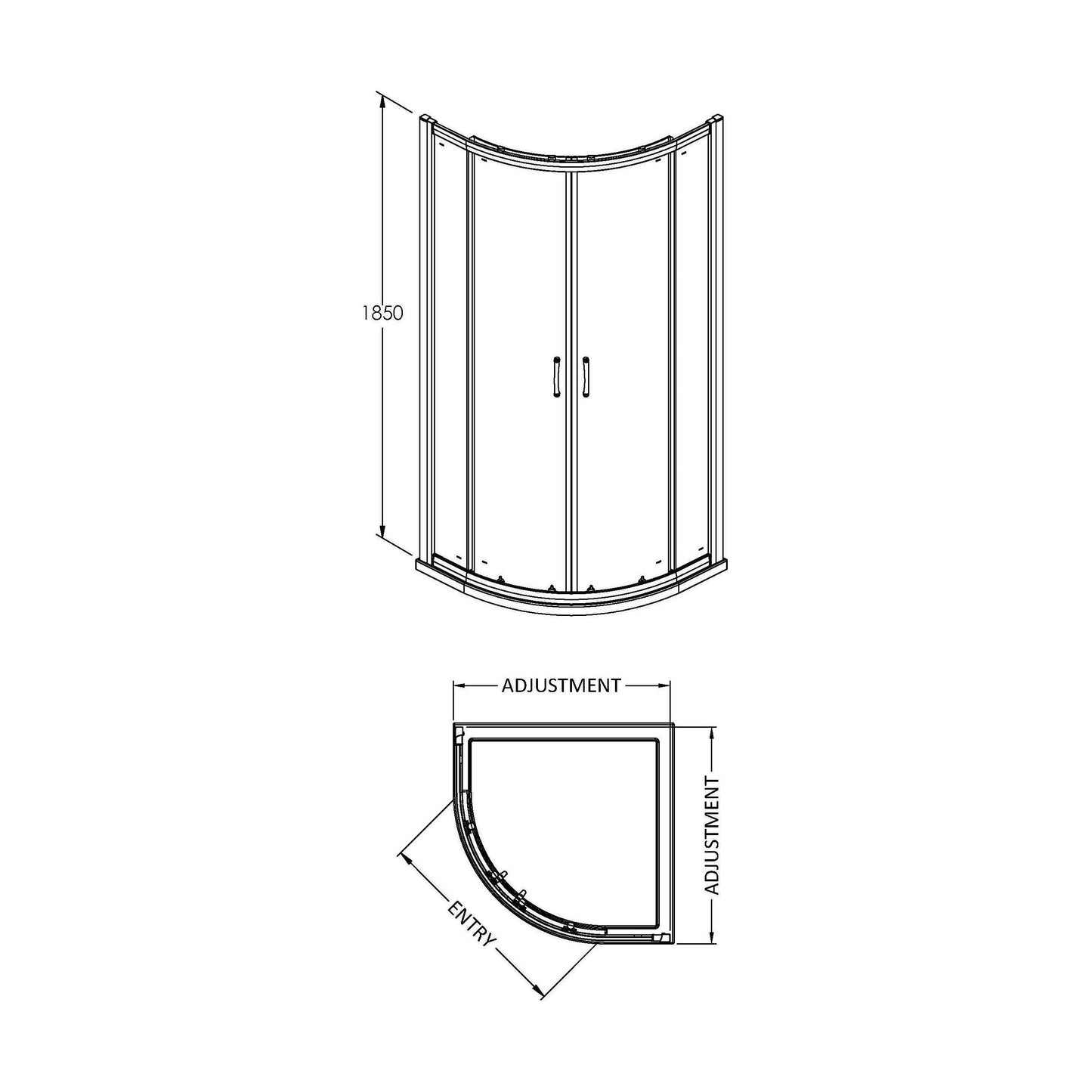 [BE5MQ8] Contemporary 5mm Toughened Safety Glass Quadrant Shower Enclosure - 800mm - Chrome - Balterley - Technical Drawing