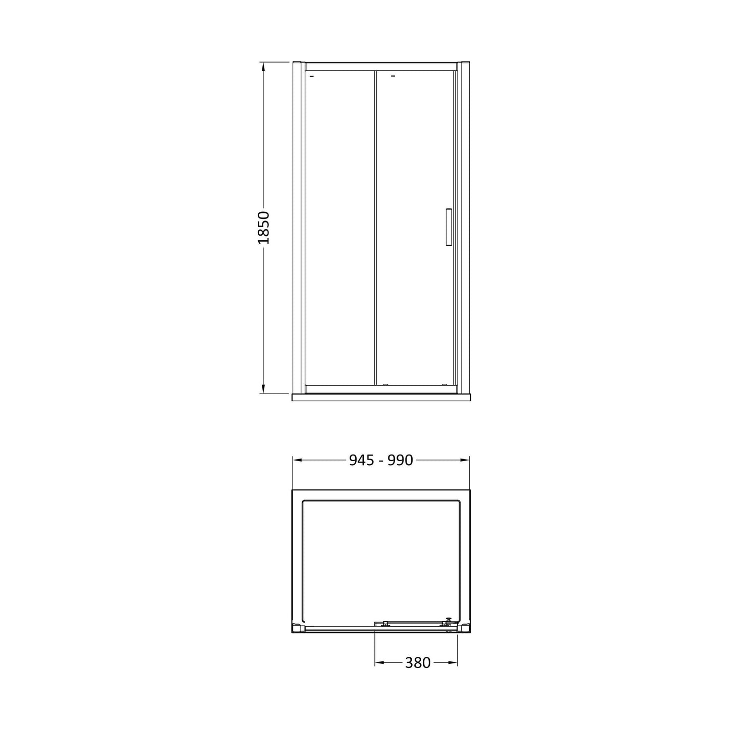 [BE6MSL10] 1000mm Single Sliding Door 6mm Glass - Technical Drawing