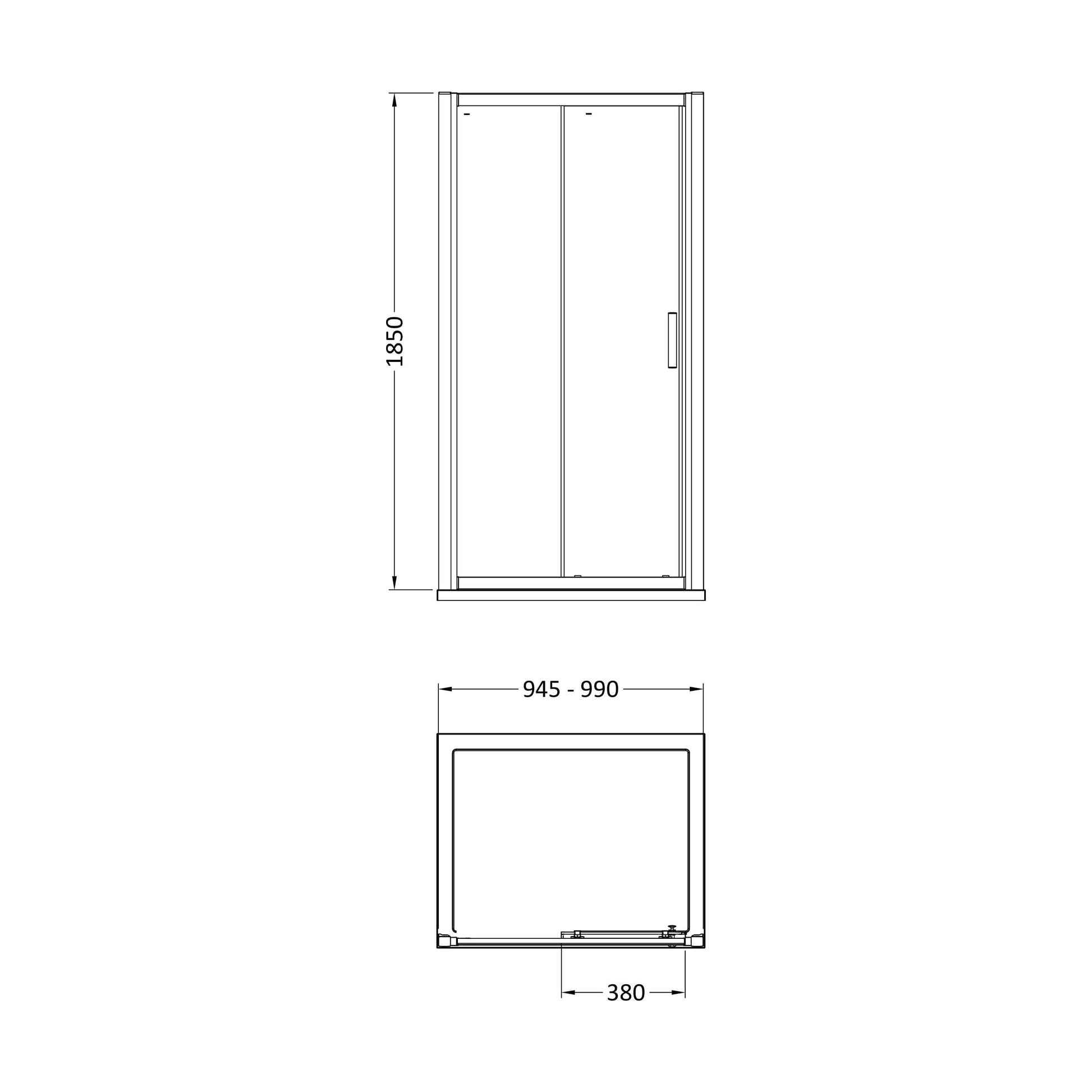 [BE6MSL10] 1000mm Single Sliding Door 6mm Glass - Technical Drawing