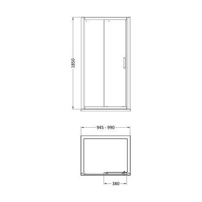 [BE6MSL10] 1000mm Single Sliding Door 6mm Glass - Technical Drawing