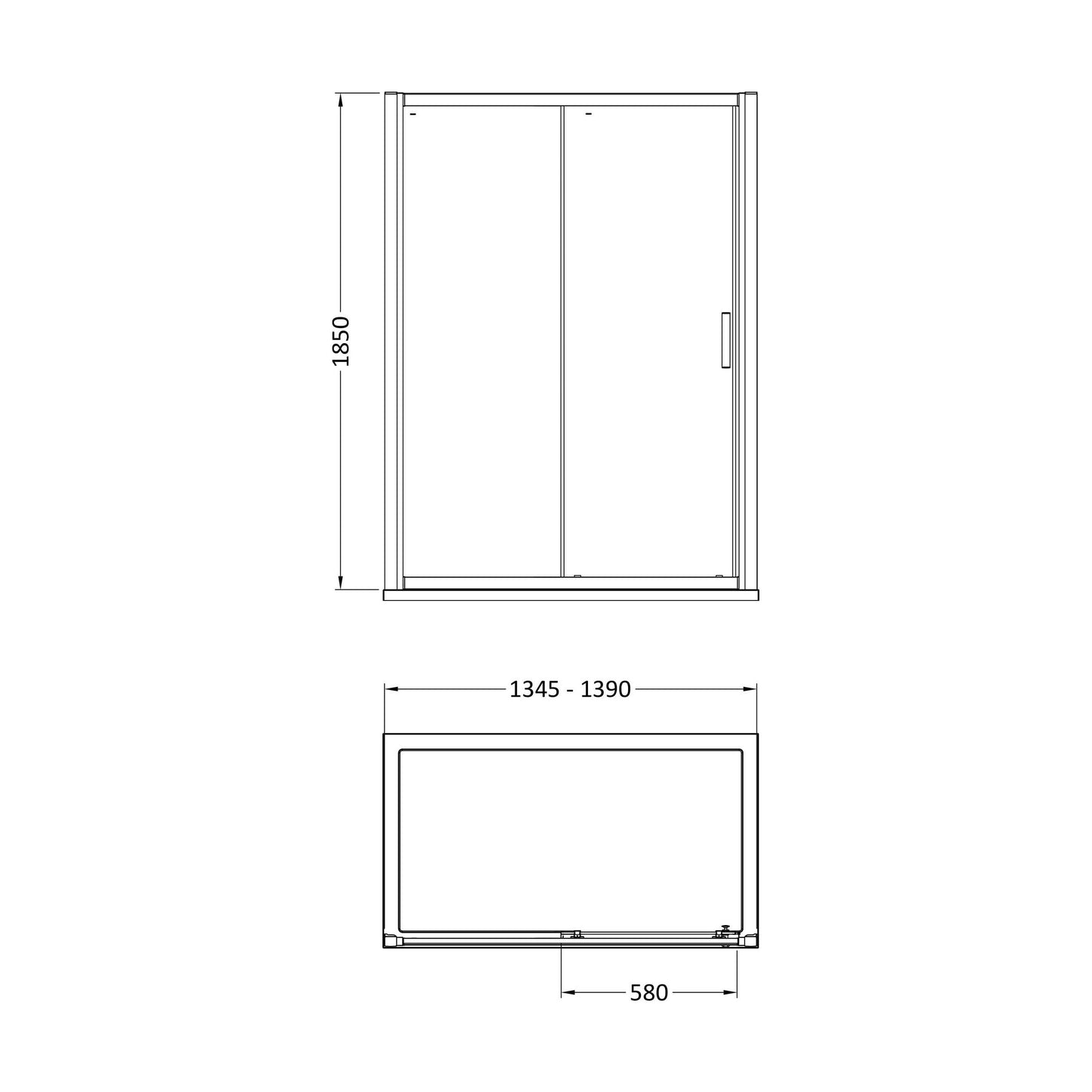 [BE6MSL14] 6mm Toughened Safety Glass Reversible Sliding Door - 1400mm - Chrome - Technical Drawing