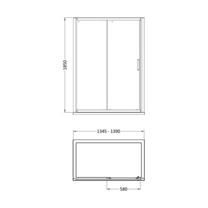 [BE6MSL14] 6mm Toughened Safety Glass Reversible Sliding Door - 1400mm - Chrome - Technical Drawing