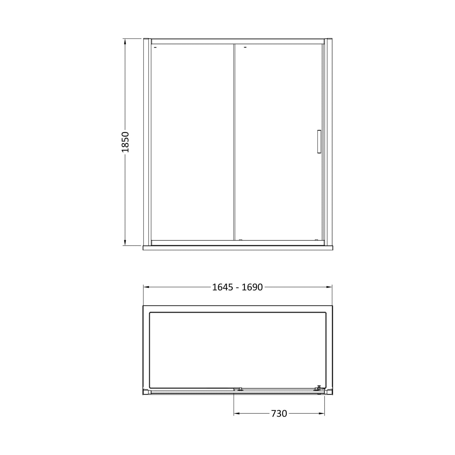 [BE6MSL17] 1700mm Single Sliding Door 6mm Glass - Technical Drawing