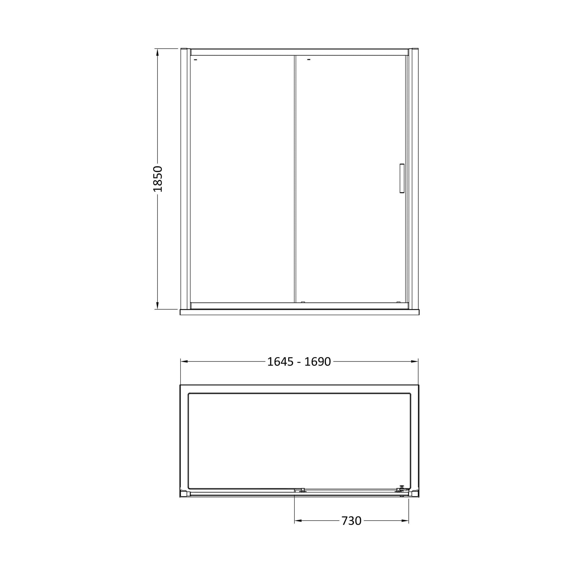 [BE6MSL17] 1700mm Single Sliding Door 6mm Glass - Technical Drawing